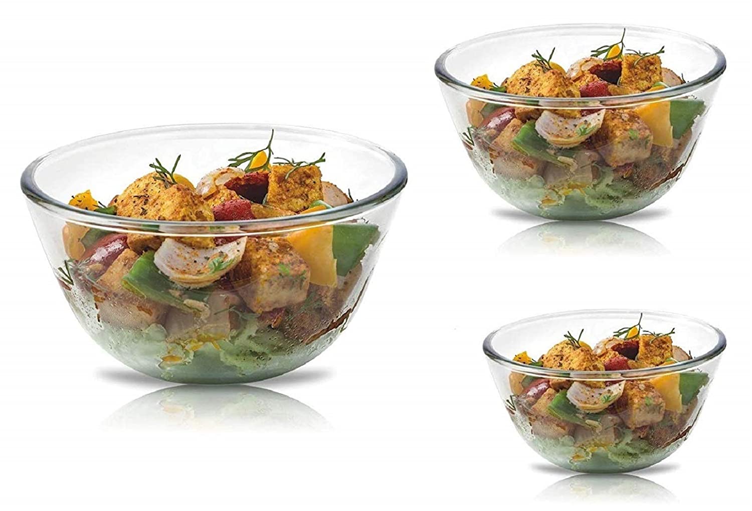 SignoraWare Mixing Bowl Borosilicate Glass, Set of 3, (500ml+1000ml+1500ml), Clear