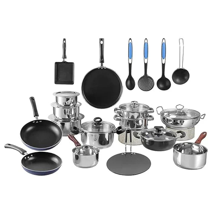The Box Stainless Steel Cookware Combo Set of 25 Pcs