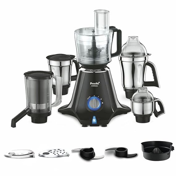 Preethi Zodiac Mg-218 Mixer Grinder for Kitchen, 5 Jars 750 Watt Mixie (3 Stainless Steel Jars +1 Juicer Jar+1 Master Chef Plus Food Processor Jar),Black/Light Grey