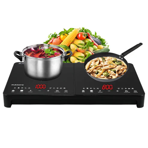 Induction Cooktop | Double Burner Touch Control Digital Display | Waterproof Black Crystal Panel | Auto Shut Off 2200W with Child Lock | Induction For Cooking Boiling Frying