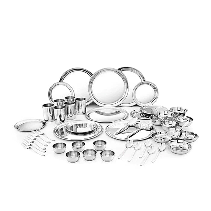 Stainless Steel Shagun Dinner Set | 50 Pcs Set | Serves 6 People - Solid