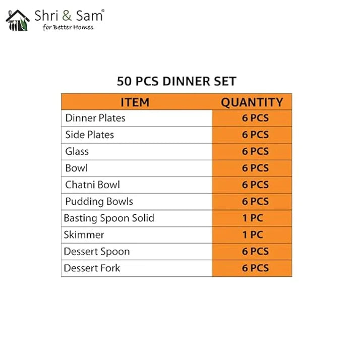 Stainless Steel Shagun Dinner Set | 50 Pcs Set | Serves 6 People - Solid