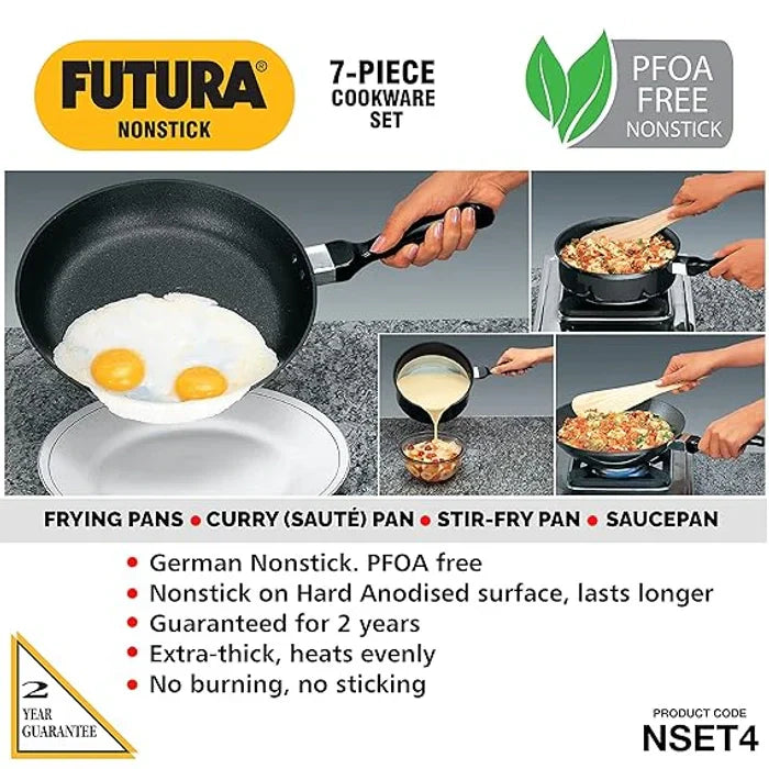 5 Pieces Cookware Set 4 - Non Stick Kadhai, Two Frying Pans, Saucepan, Saute Pan and Two Glass Lids