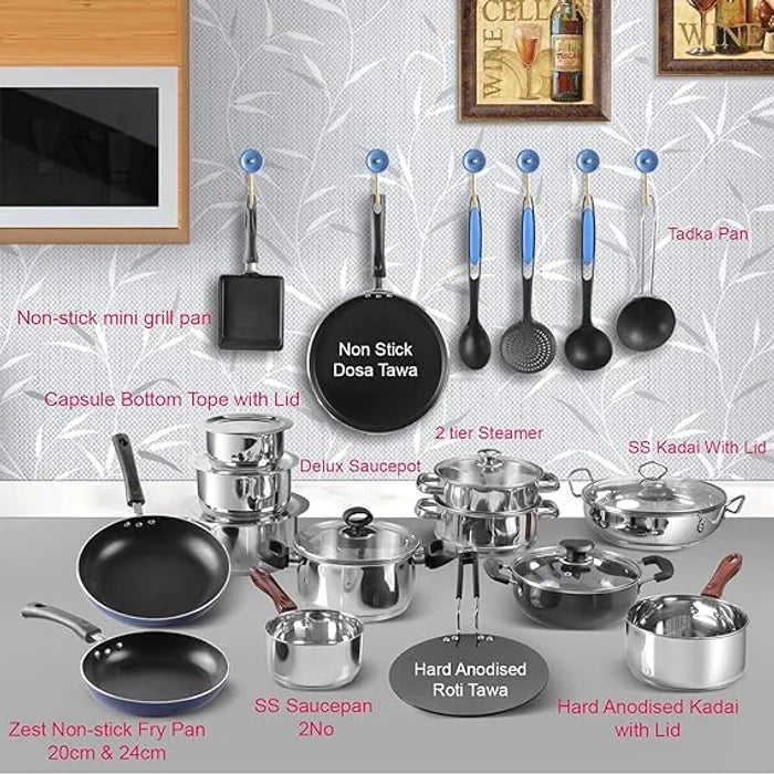 The Box Stainless Steel Cookware Combo Set of 25 Pcs