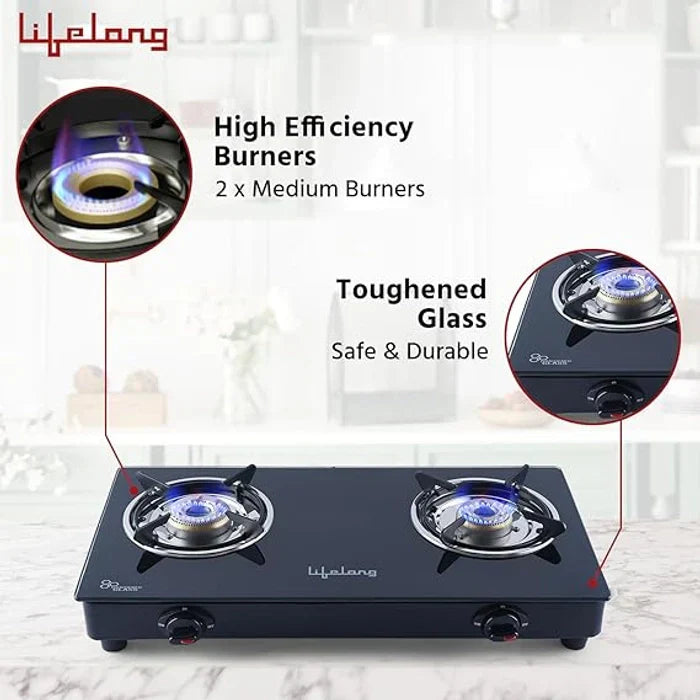 Kitchen Set 2-Burner Gas Stove, 3-Piece Cookware Set, 500W Mixer Grinder, 3L Pressure Cooker, 1.5L Electric Kettle, Water Bottle with Chopper, Chopping Board, Knives & Gas Lighter