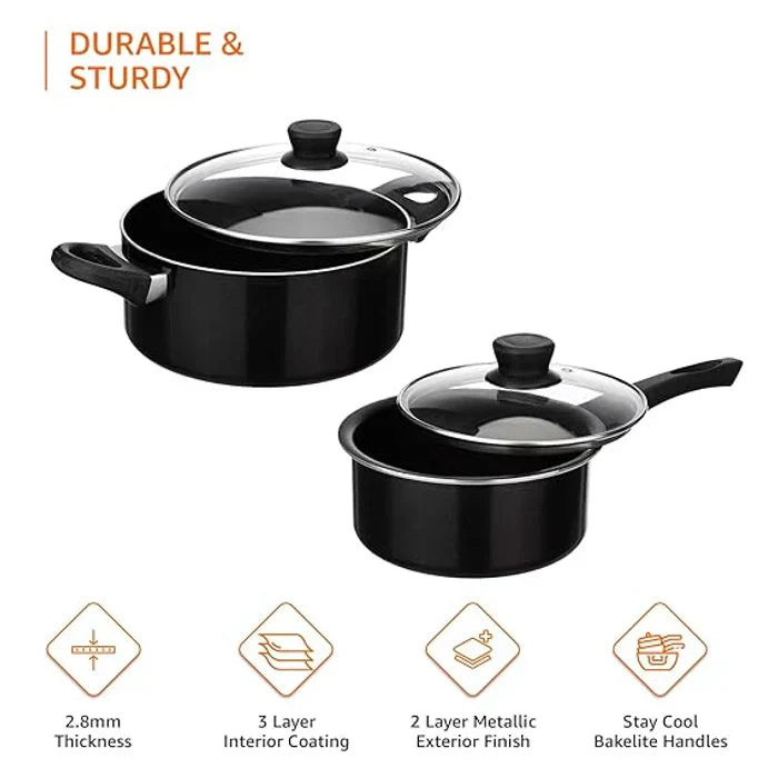 8 Piece Non-Stick Cookware Set | 2-Way 3 Layer Non-Stick Coating | PFOA Free | High Temperature Resistant Exterior Coating
