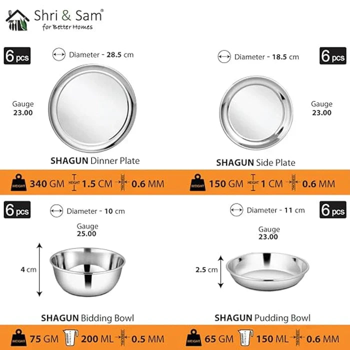 Stainless Steel Shagun Dinner Set | 50 Pcs Set | Serves 6 People - Solid