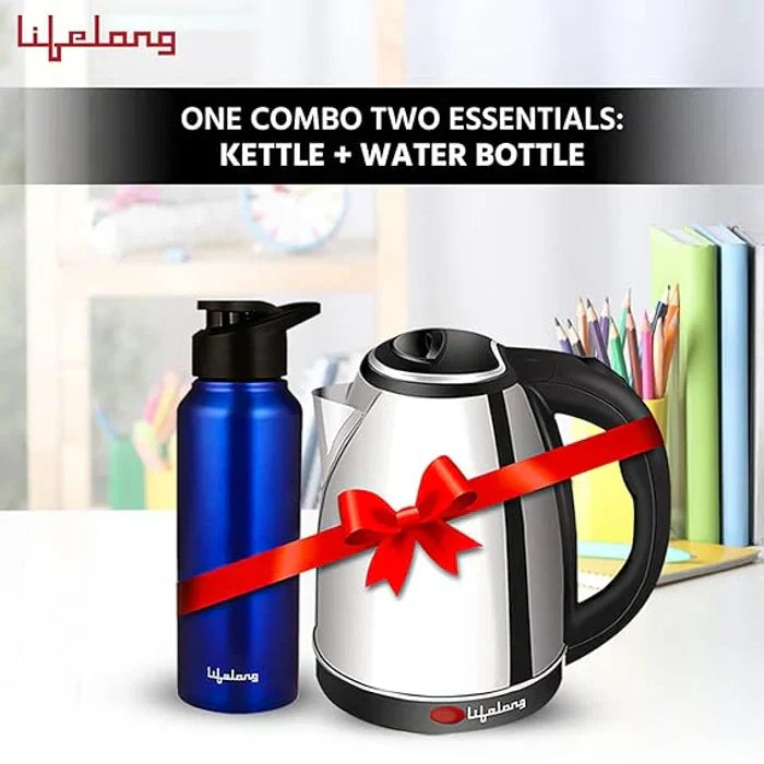 Kitchen Set 2-Burner Gas Stove, 3-Piece Cookware Set, 500W Mixer Grinder, 3L Pressure Cooker, 1.5L Electric Kettle, Water Bottle with Chopper, Chopping Board, Knives & Gas Lighter