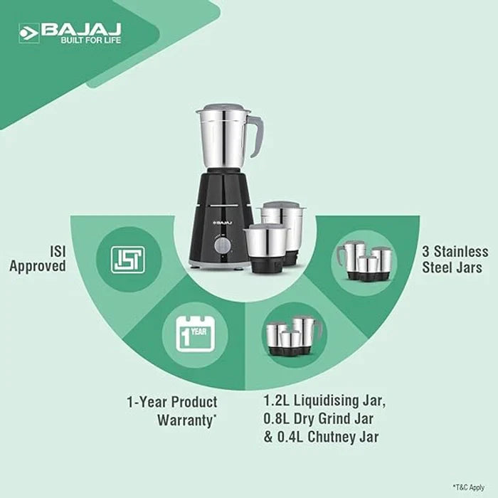 Bajaj GX-1 Mixer Grinder 500 W|Superior Mixie For Kitchen