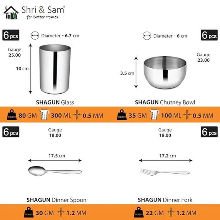 Stainless Steel Shagun Dinner Set | 50 Pcs Set | Serves 6 People - Solid