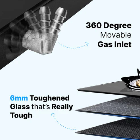 Gas Stove 2 Burners with Premium Gas Saver Brass Burners | Automatic Ignition 2 Burner Gas Stove | 6mm Toughened Glass Gas Chulha | LPG Gas Stove | ISI Certified | 1 Yr Warranty