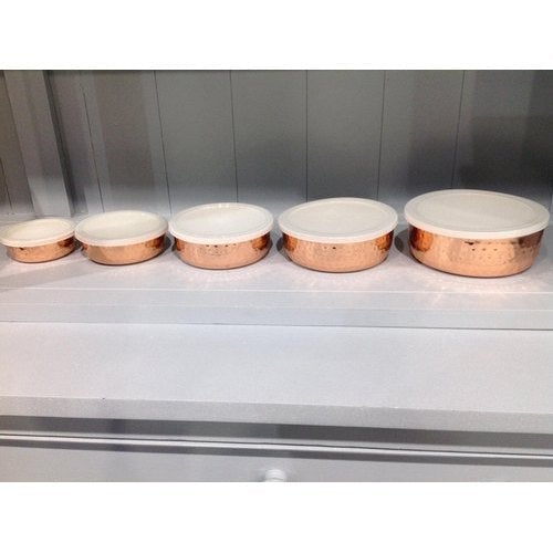 5 Piece Hammered Copper Plated Stackable Storage Bowl Set with Lids by Top Shelf