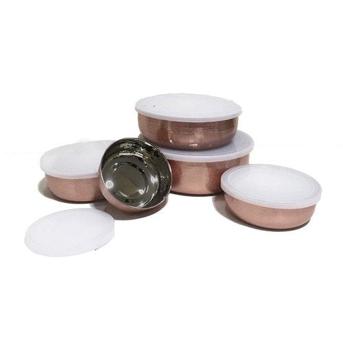 5 Piece Hammered Copper Plated Stackable Storage Bowl Set with Lids by Top Shelf