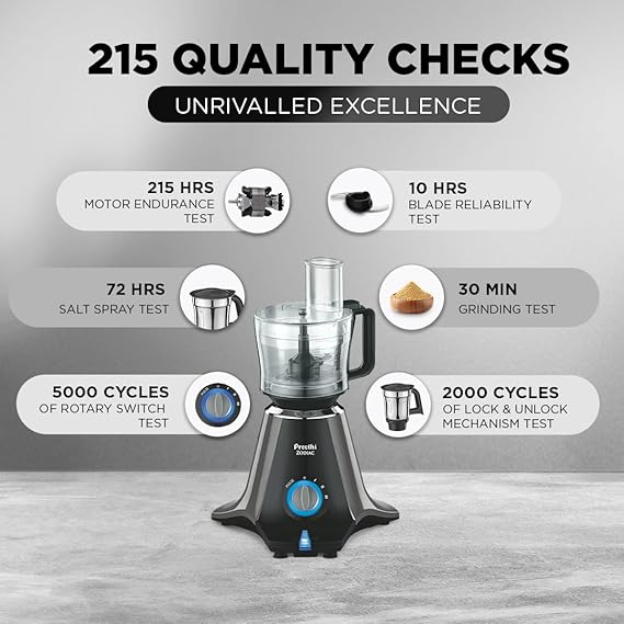 Preethi Zodiac Mg-218 Mixer Grinder for Kitchen, 5 Jars 750 Watt Mixie (3 Stainless Steel Jars +1 Juicer Jar+1 Master Chef Plus Food Processor Jar),Black/Light Grey