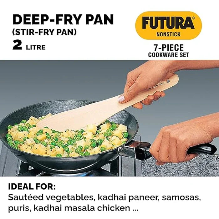 5 Pieces Cookware Set 4 - Non Stick Kadhai, Two Frying Pans, Saucepan, Saute Pan and Two Glass Lids