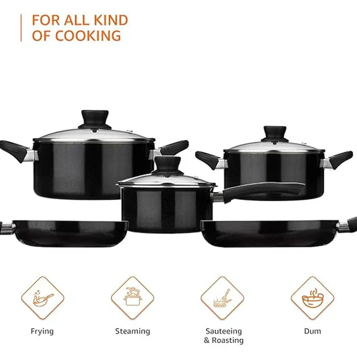 8 Piece Non-Stick Cookware Set | 2-Way 3 Layer Non-Stick Coating | PFOA Free | High Temperature Resistant Exterior Coating