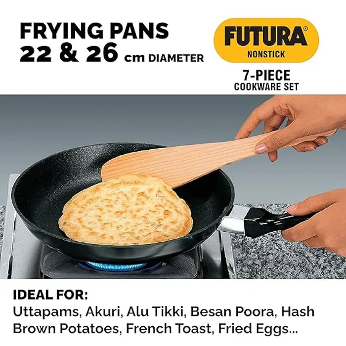 5 Pieces Cookware Set 4 - Non Stick Kadhai, Two Frying Pans, Saucepan, Saute Pan and Two Glass Lids