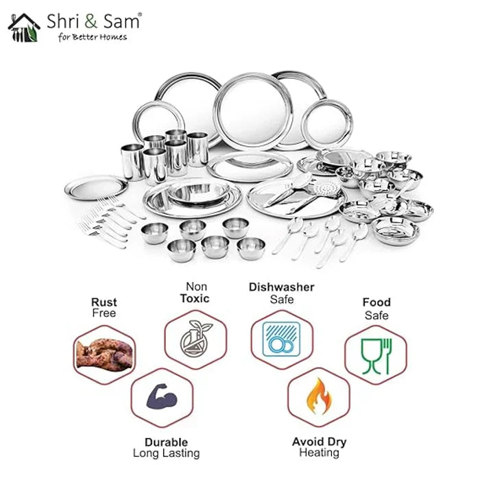 Stainless Steel Shagun Dinner Set | 50 Pcs Set | Serves 6 People - Solid