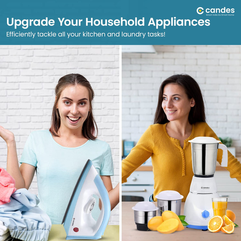 Combo: 550W Juicer Mixer Grinder & 750W Dry Iron | 3 Jars & Iron Box Included | Energy Efficient | Blue & White