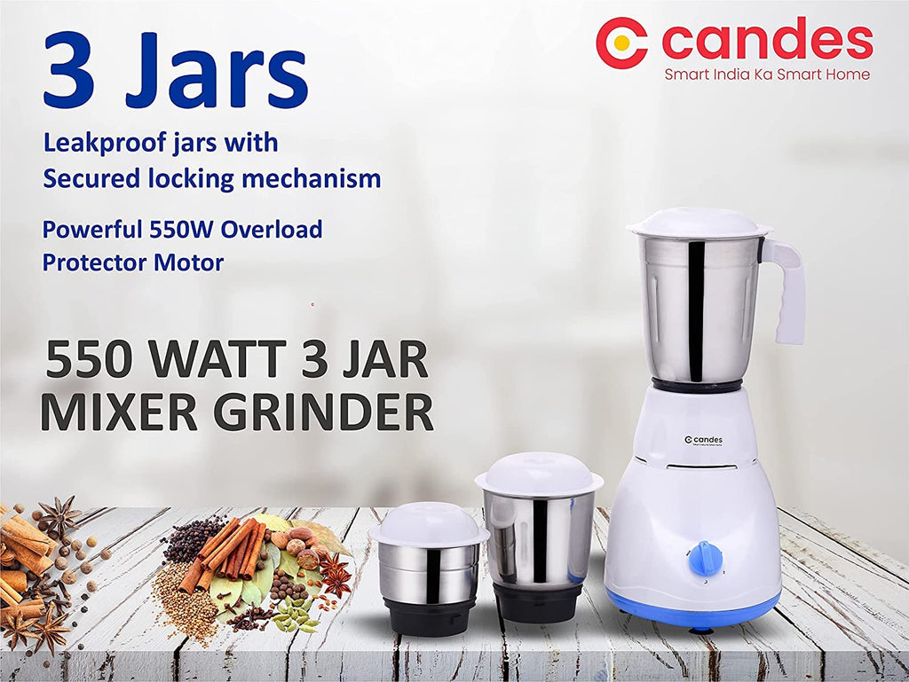 Combo: 550W Juicer Mixer Grinder & 750W Dry Iron | 3 Jars & Iron Box Included | Energy Efficient | Blue & White