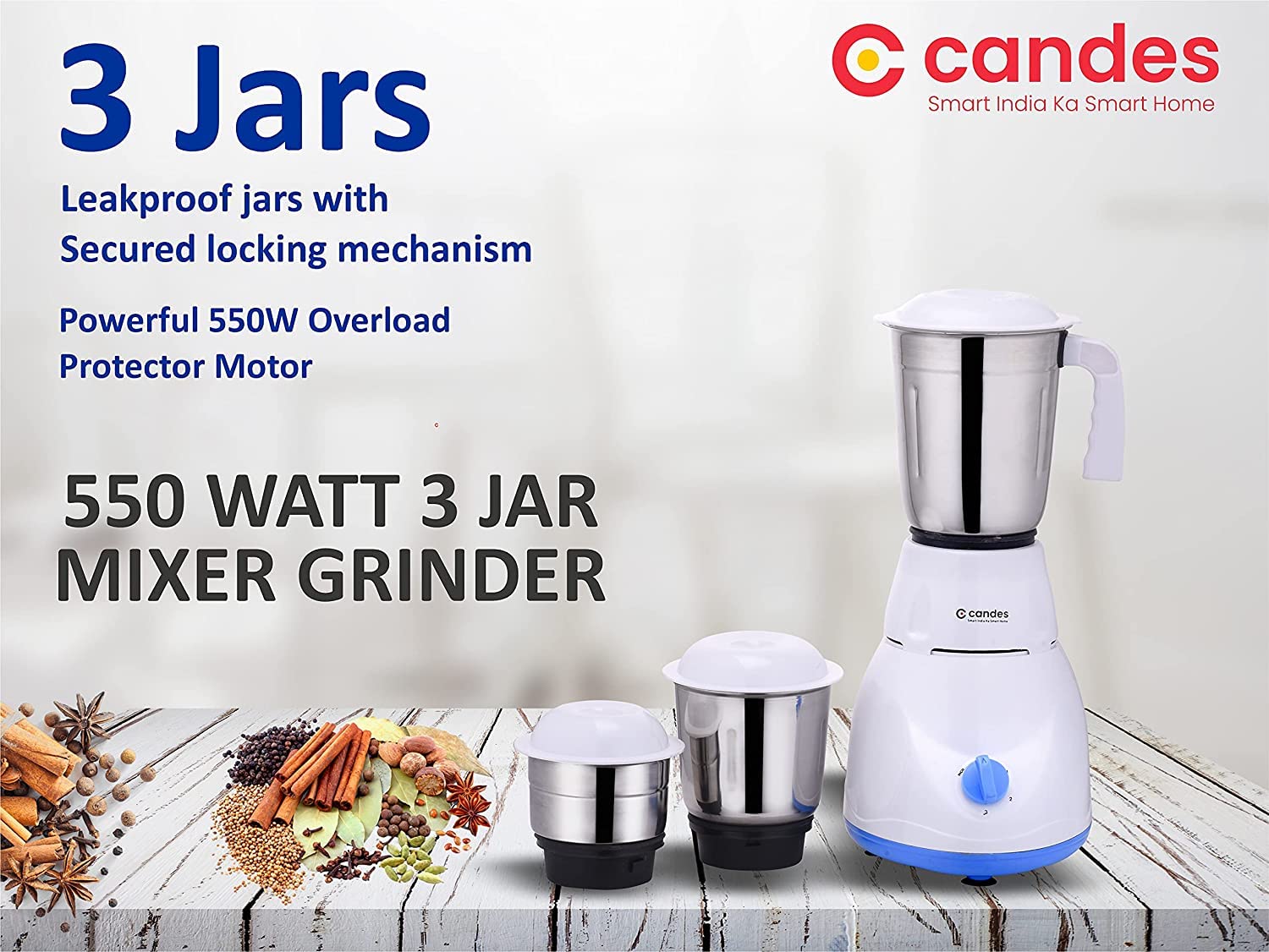 Combo: 550W Juicer Mixer Grinder & 750W Dry Iron | 3 Jars & Iron Box Included | Energy Efficient | Blue & White