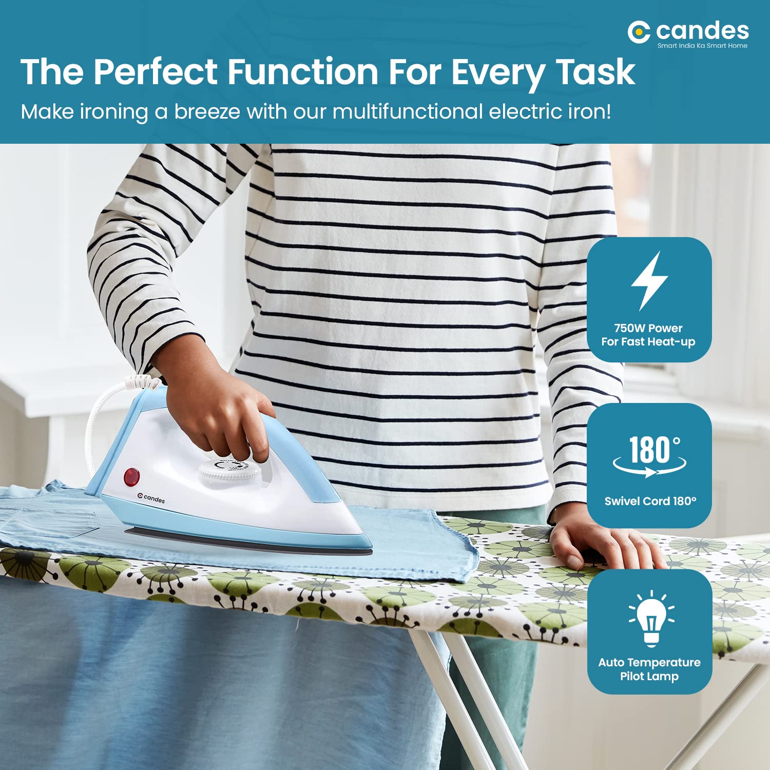 Combo: 550W Juicer Mixer Grinder & 750W Dry Iron | 3 Jars & Iron Box Included | Energy Efficient | Blue & White