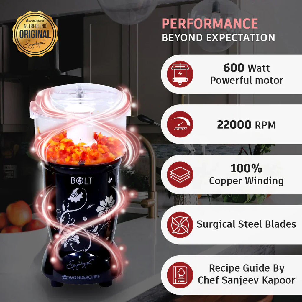 Nutri-blend Juicer, Mixer, Grinder, Smoothie Maker & Chopper | Complete Kitchen Machine | 22000 RPM Blender, Chopper, Juicer | 500W 100% Full Copper Motor | SS Blades | 4 Unbreakable Jars | 2 Years Warranty | Recipe Book By Chef Sanjeev Kapoor | Black