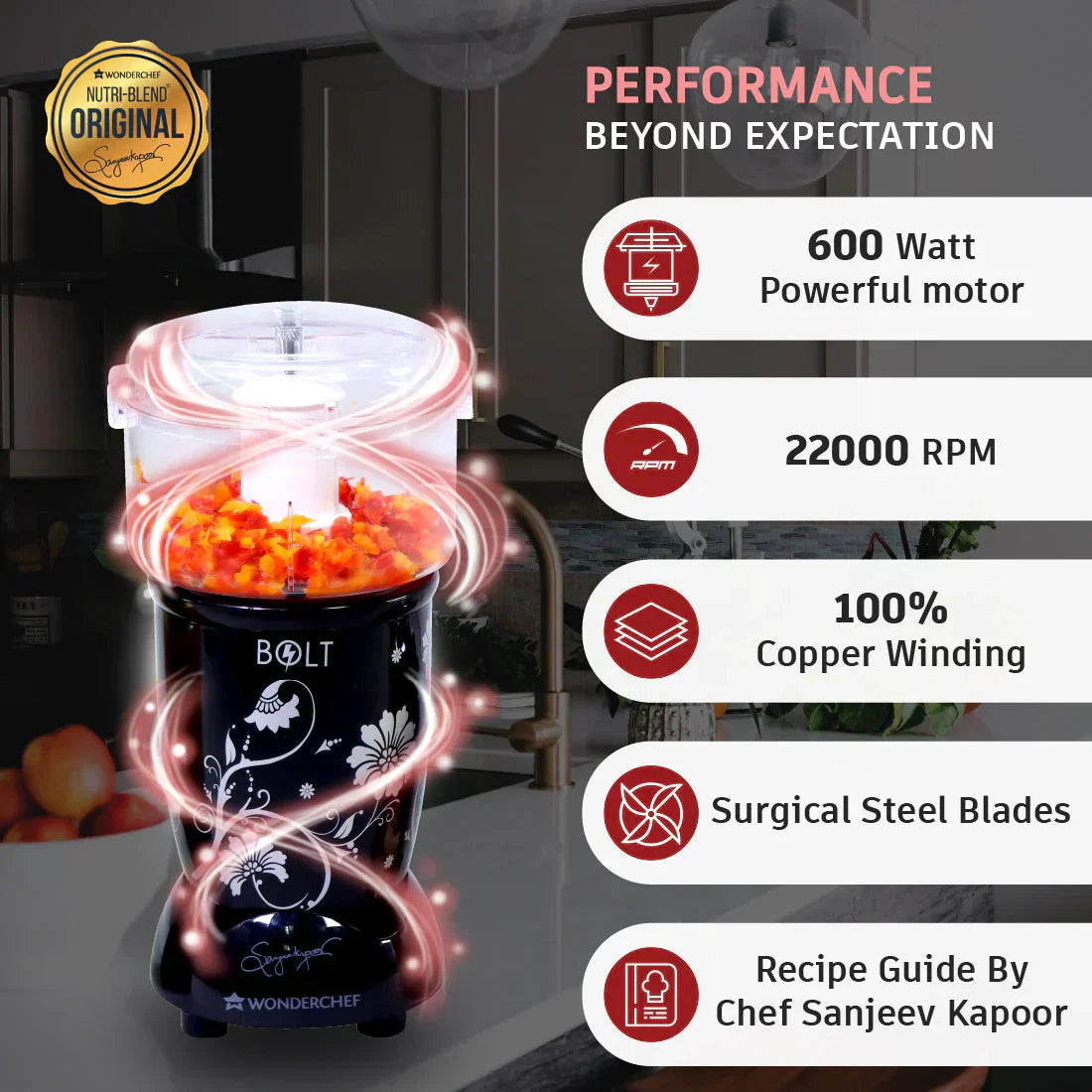 Nutri-blend Juicer, Mixer, Grinder, Smoothie Maker & Chopper | Complete Kitchen Machine | 22000 RPM Blender, Chopper, Juicer | 500W 100% Full Copper Motor | SS Blades | 4 Unbreakable Jars | 2 Years Warranty | Recipe Book By Chef Sanjeev Kapoor | Black