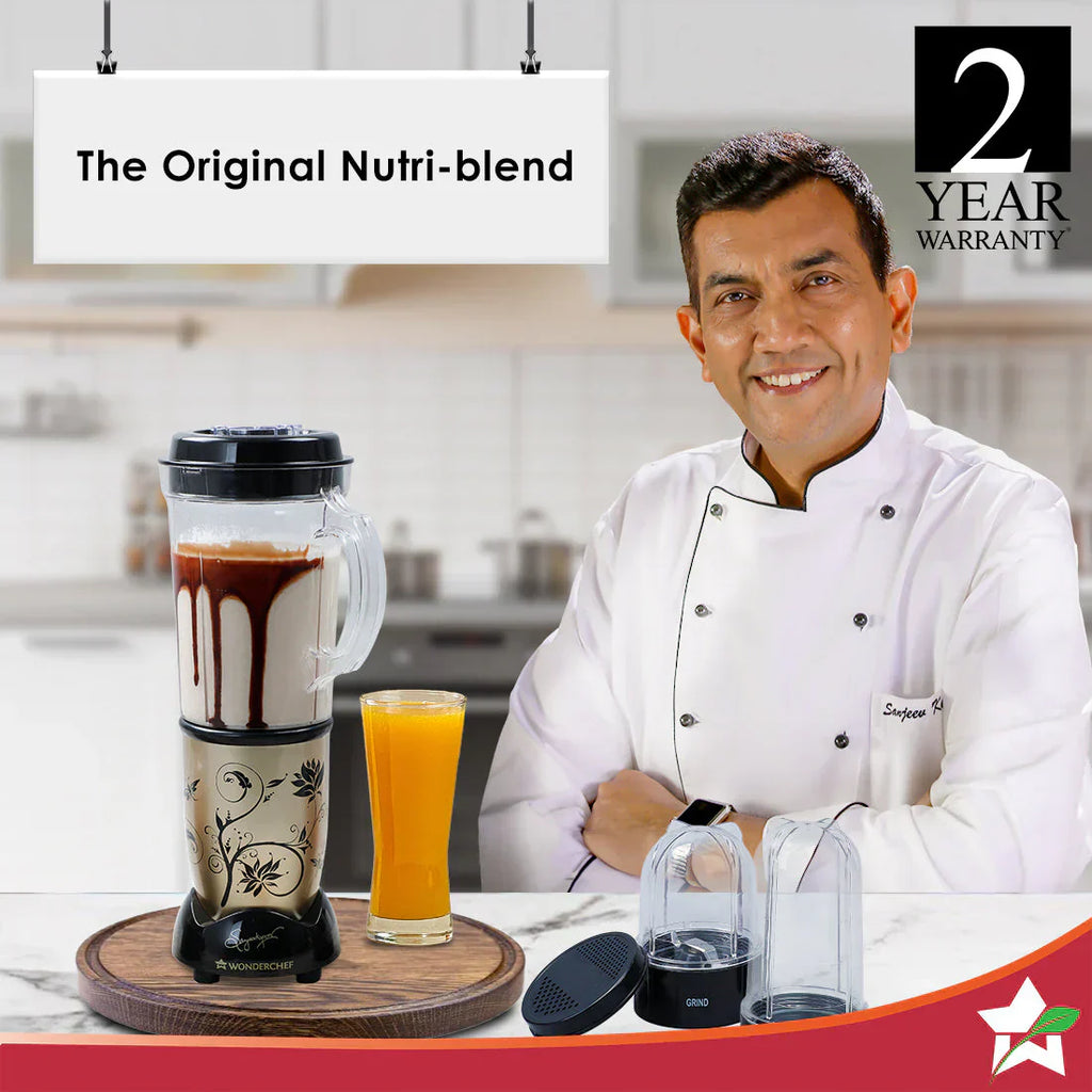 Nutri-blend Juicer, Mixer, Grinder, Smoothie Maker & Chopper | Complete Kitchen Machine | 22000 RPM Blender, Chopper, Juicer | 500W 100% Full Copper Motor | SS Blades | 4 Unbreakable Jars | 2 Years Warranty | Recipe Book By Chef Sanjeev Kapoor | Black