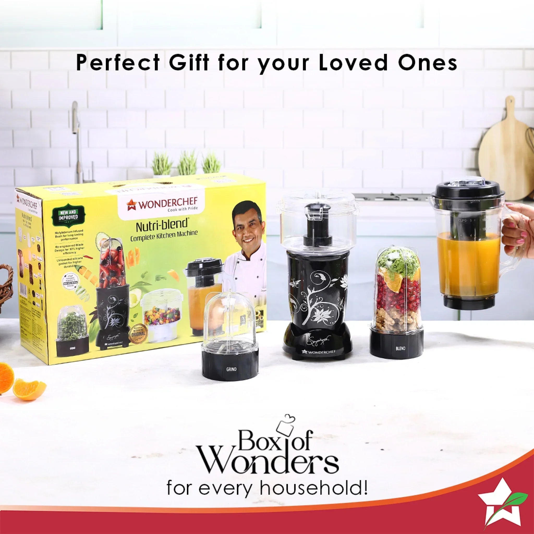 Nutri-blend Juicer, Mixer, Grinder, Smoothie Maker & Chopper | Complete Kitchen Machine | 22000 RPM Blender, Chopper, Juicer | 500W 100% Full Copper Motor | SS Blades | 4 Unbreakable Jars | 2 Years Warranty | Recipe Book By Chef Sanjeev Kapoor | Black