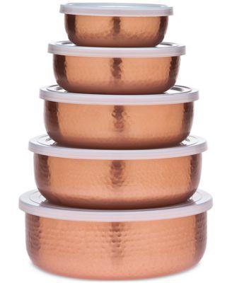 5 Piece Hammered Copper Plated Stackable Storage Bowl Set with Lids by Top Shelf